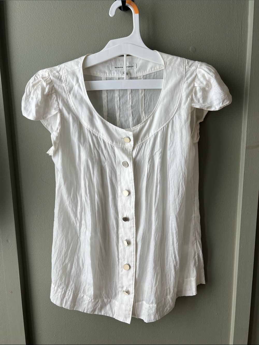 Banana Republic cotton/silk White Button-Front Puff Sleeve Blouse